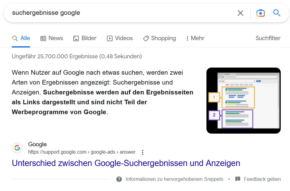 Features Snippets auf Google